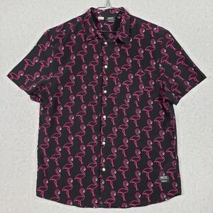 WESC Oden Neon Flamingo Black Short Sleeve Button Down Shirt Mens XL